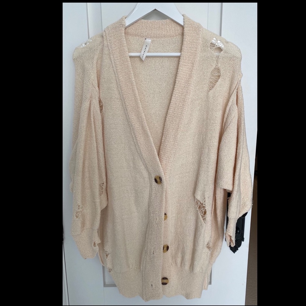 Blue Blush Distressed Cream Cardigan